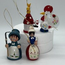 4 adornos navideños de madera pintados a mano niña holandesa gallo pollos pájaros
