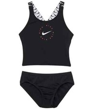 Nike L126138 Kids Black Logo Tape Cross-Back Midkini Two-Piece Set Size XS