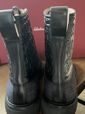 Salvatore Ferragamo Marshall 11.5 M Black Calf LEATHER And Denim Bootie Salvatore Ferragamo Marshall 11.5 M Black Calf LEATHER And  main image 4