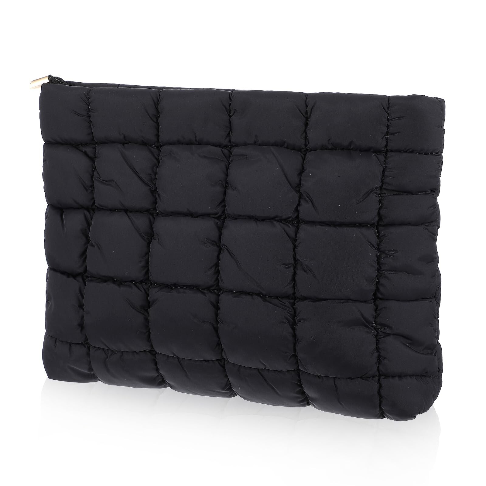 Puffy Quilted Checkered Makeup Bag Portable Cosmetic Pouch