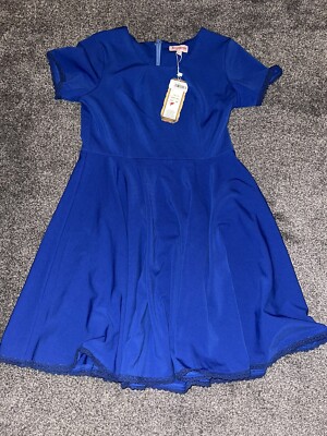 Neu mit Etikett Cushh Damenkleid, Größe 12-14, blau, Spitzenbesatz, Kurzarm, (6)