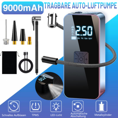 Elektrische Luftpumpe Akku Kabellos Auto Reifen Druckluft Luftkompressor 9000mAh