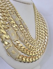Real 10k Cuban Monaco Chain Necklace Gold Link Royal 7mm-15mm 20"-26"