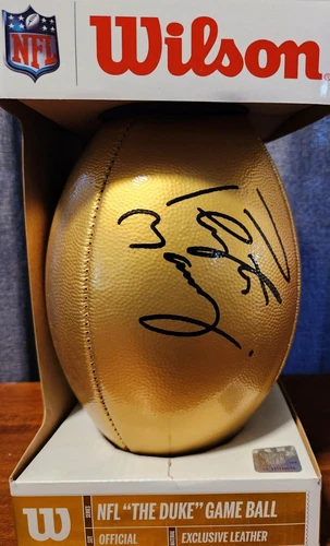 Peyton Manning Autographed NFL 100 Gold Football. Fanatics & Beckett Witnessed