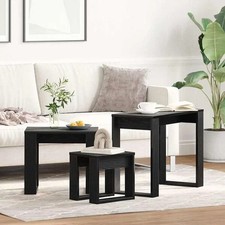 Nest of Tables Set 3 Modern Black Oak Wood Nesting Side Coffee End Furniture