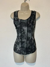 Y2K Sami & Jo Velvet Burnout Black Gray  Top Large Whimisgoth Dark Witchy