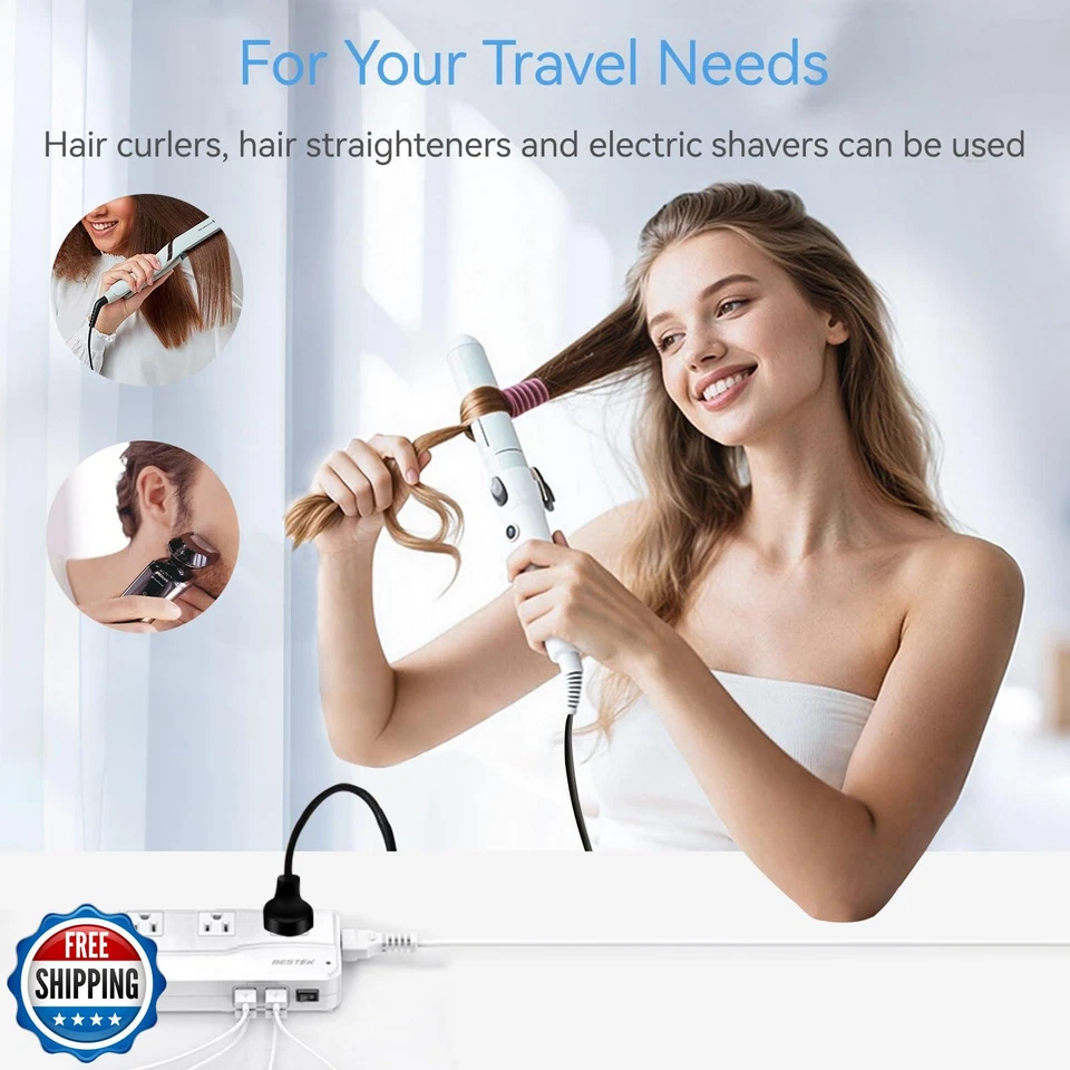 BESTEK Universal Travel Adapter 220V to 110V Voltage Converter with 6A 4-Port - Image 2 of 4