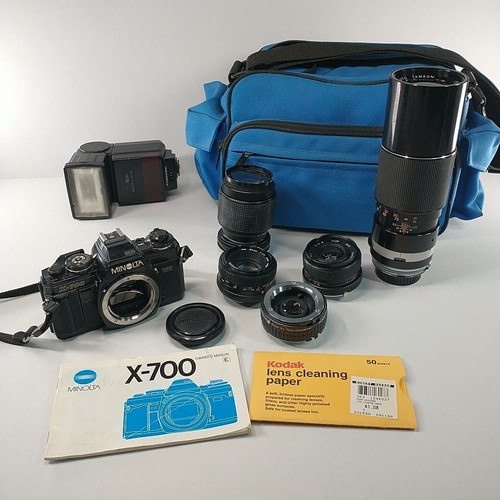 Minolta X-700 SLR 35mm Film Camera + 4 Lenses Teleconverter Flash Manual & Bag - Picture 18 of 19