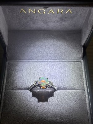 ANGARA 14K White Gold 3-Stone Round Natural Opal & Diamond Ring Size 6.5