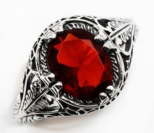 4CT Fire Garnet 925 Solid Sterling Silver Nouveau Style Ring Sz 6,8 AZ2