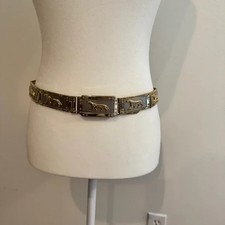 Vintage 1980  s Gold  Silver Panther Motif Belt 31-33  