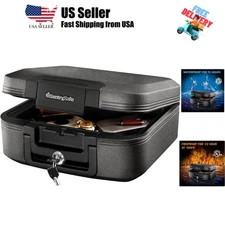 Charcoal Gray Fireproof and Waterproof Safe Box with Key Lock, Portable Chest...