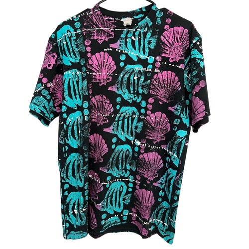 VINTAGE 90’s AOP ALL OVER FISH NATURE SHIRT SIZE LARGE MADE IN USA RARE FLAWLESS