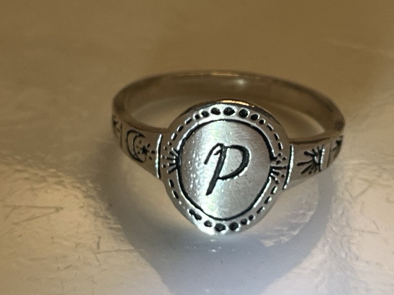 VTG Sterling Silver RAIN & BOW Initial P Letter Sun & Moon Signet Ring Size 7 2g