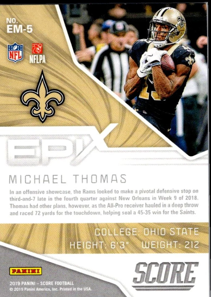 2019 Score Epix Moment Gold Michael Thomas New Orleans Saints #EM-5 - Image 2 of 2