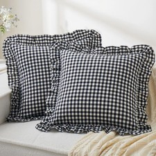 2 Pcs Ruffle Gingham Pillow Covers 26" x 26", Black Plaid