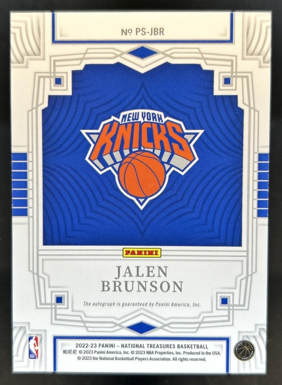 2022-23 Panini National Treasures Jalen Brunson Penmanship Auto #/99 Knicks view 2