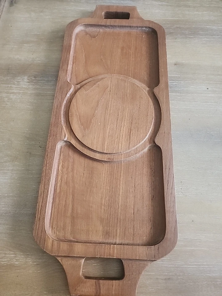 Bandeja Tailandia MCM Buena Madera Madera Teca Genuina con Asas Recortadas Servir  Foto 3 de 4