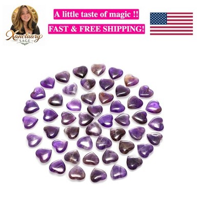 Bulk 50 Heart-Shaped Purple Amethyst Stones for Calming & Energy Balancing