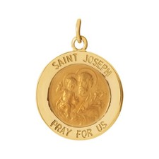 14k Yellow Gold St. Joseph Medal Disc Charm or Pendant, 15mm