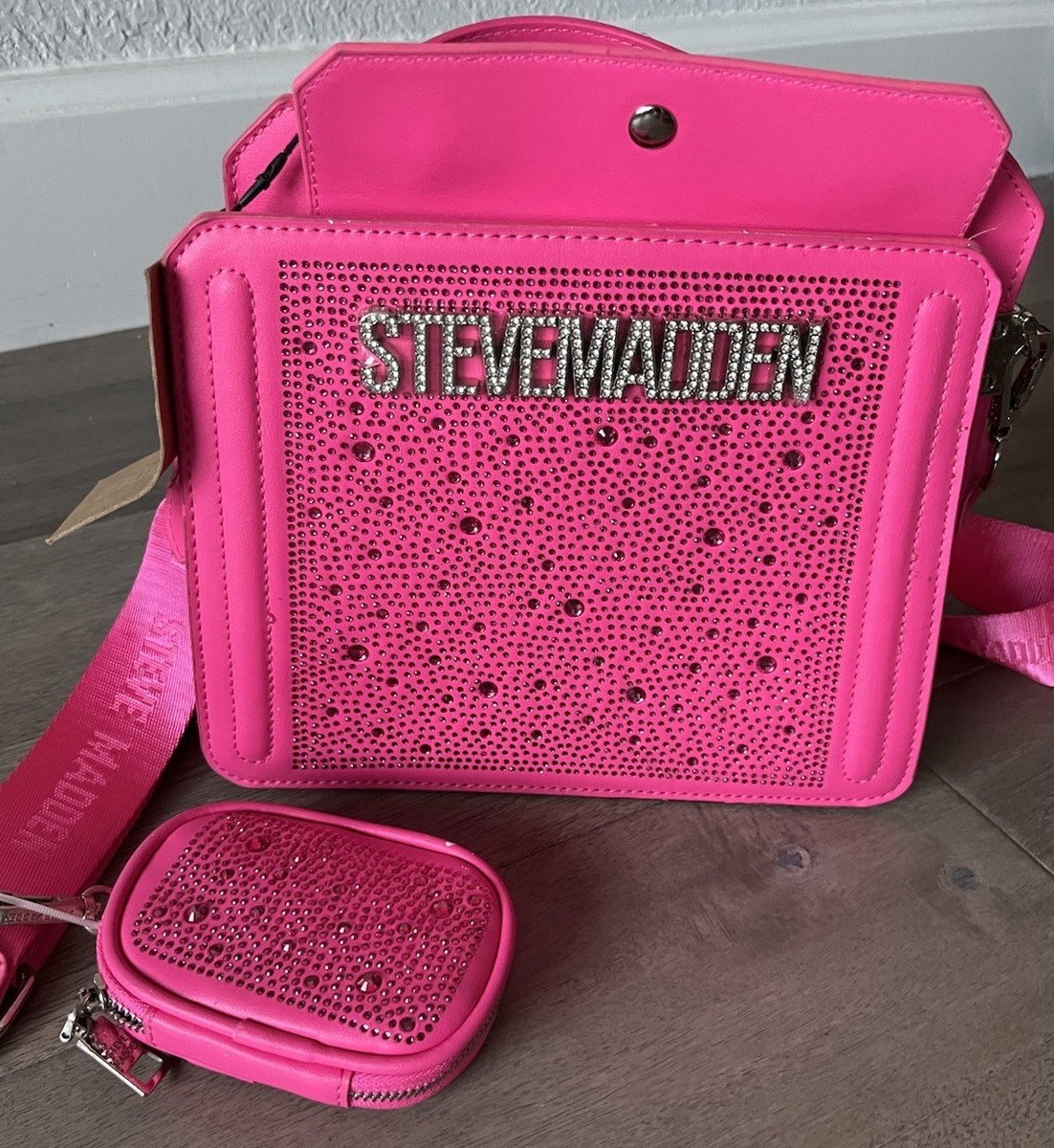 Steve Madden Bevelynx Hot Pink Satchel Crossbody Handbag