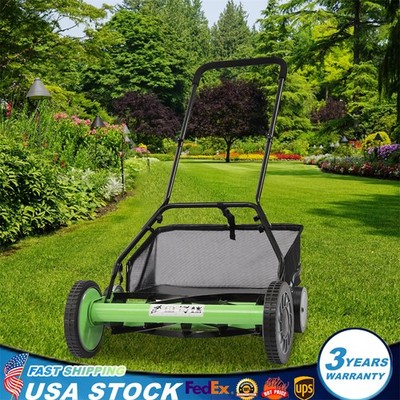 20in Manual Push Reel Lawn Mower 5-Blade Adjustable Height Grass Catcher 4 Wheel