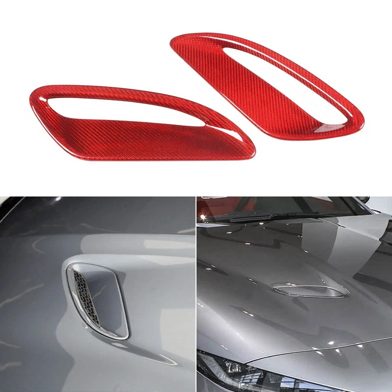 Red Carbon Fiber  Engine Hood Air Outlet Bonnet Vent Trim For Jaguar F-Type 21+ - Image 2 of 4