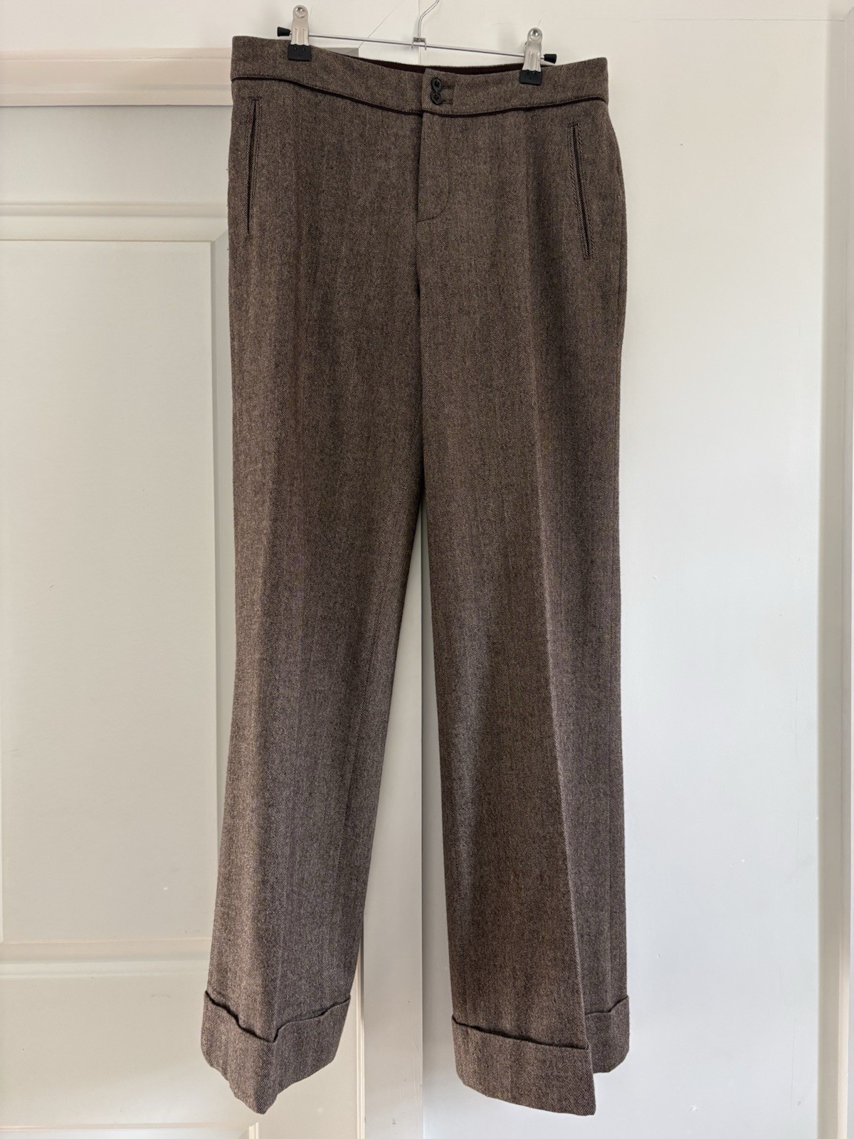 Eddie Bauer Women's 6 Pants Trousers Grey Wool Blend Herringbone Lined Inside