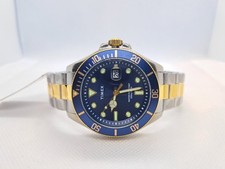 New Elegant Timex Mens Coast Watch Stainless Steel with Blue and Gold Tones WR