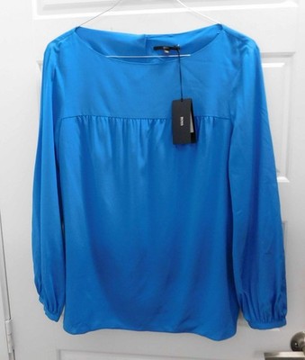 BOSS HUGO BOSS Blue Silk Long Sleeve Imasa Blouse Top 46/10 NWT $295rt