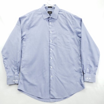 Neiman Marcus Shirt Mens XL 16.5 Blue White Houndstooth Button Down Wrinkle Free