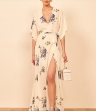 Reformation Winslow Dress Sz M Macadamia Maxi Wrap Floral Wedding Viscose AS IS