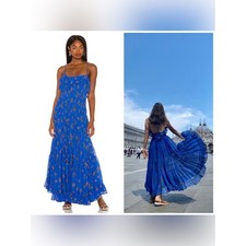 Free People Cloud Nine Maxi Dress Floral Blue Sundress Small Tiered