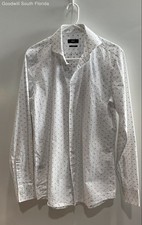 Boss Hugo Boss Mens White Blue Polka Dot Slim-Fit Dress Shirt Size 15 1/2