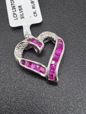 925 NEW Sterling Silver Heart Pendant Created Ruby 21mm
