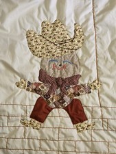 Vintage 1970's "Cowboy Bill" 56" X37" Western Themed Applique Crib Baby Quilt