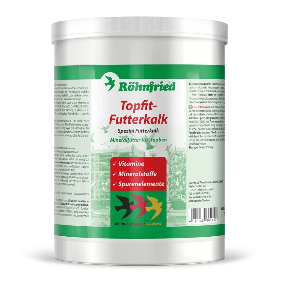 Röhnfried Topfit Spezial Futterkalk 1kg - Vitamine, Mineralstoffe und Spurenele.