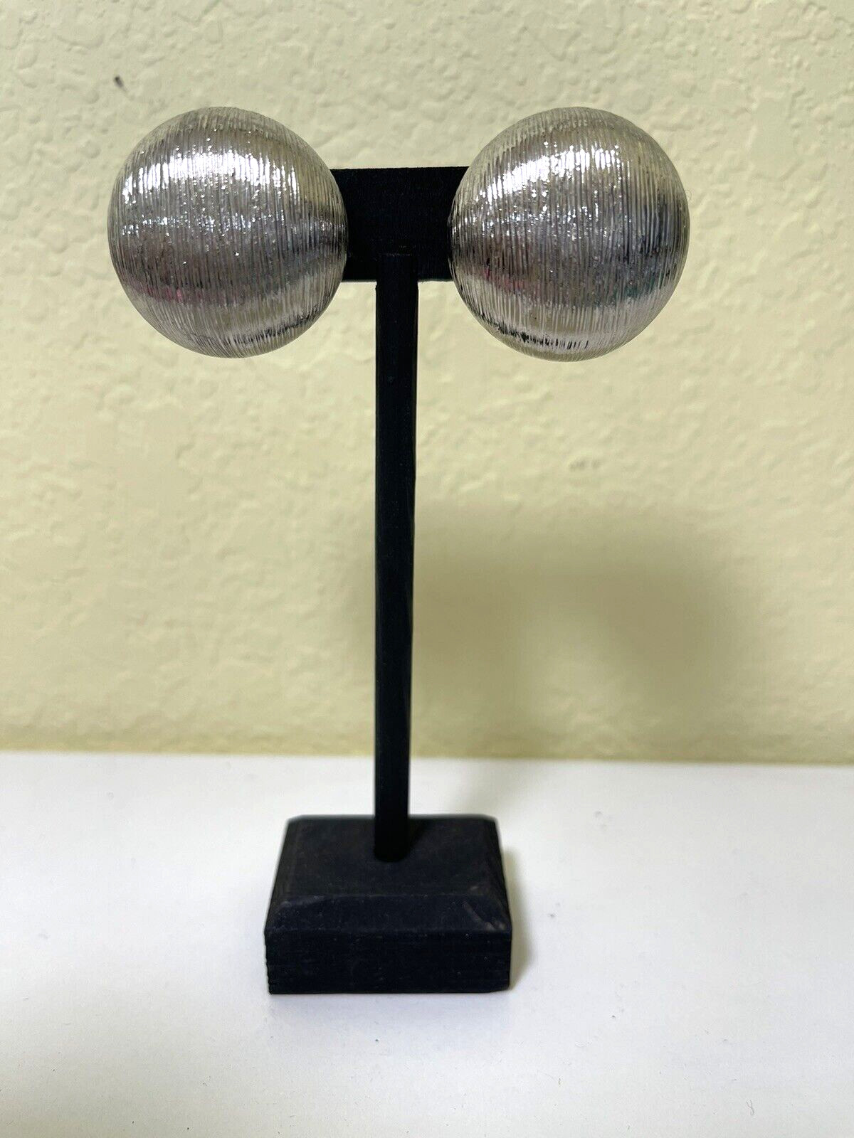 Silver Brushed Large Button Round Clip Earrings - image 2