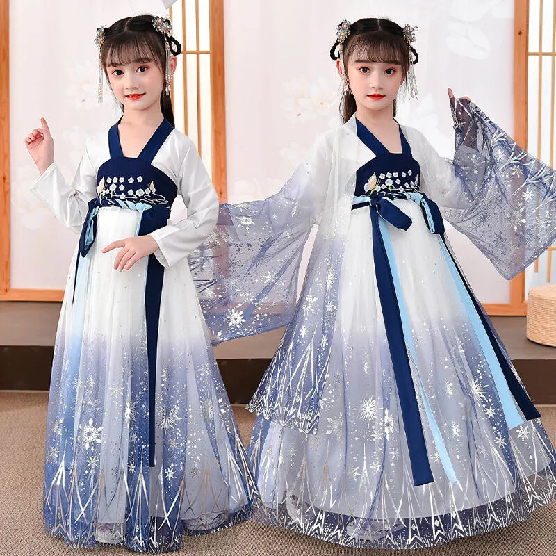 Ragazze Ricamo Hanfu Abito Bambini Cinese Abbigliamento Lucido