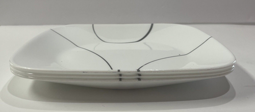 3 Corning Corelle Square Simple Lines White Black Lunch Salad Plates 9” - Picture 3 of 10