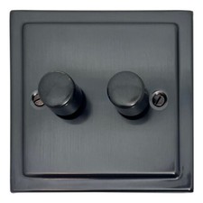 G&H TBB522 Trimline Plate Black Bronze 2 Gang 1 or 2 Way LED Dimmer Switch