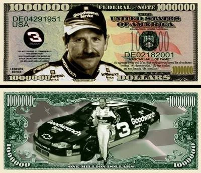 Dale Earnhardt Sr Million Dollar Bill Play Funny Money Novelty Note +FREE SLEEVE