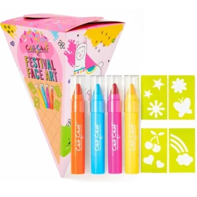 CHIT CHAT Face Paint Set Kit Crayon Stencils Rainbow Kids Festival Pink Blue Orange Yellow