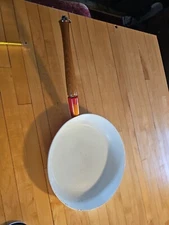 Vintage Descoware Belgium  11" Skillet Orange Flame Wooden Handle 
