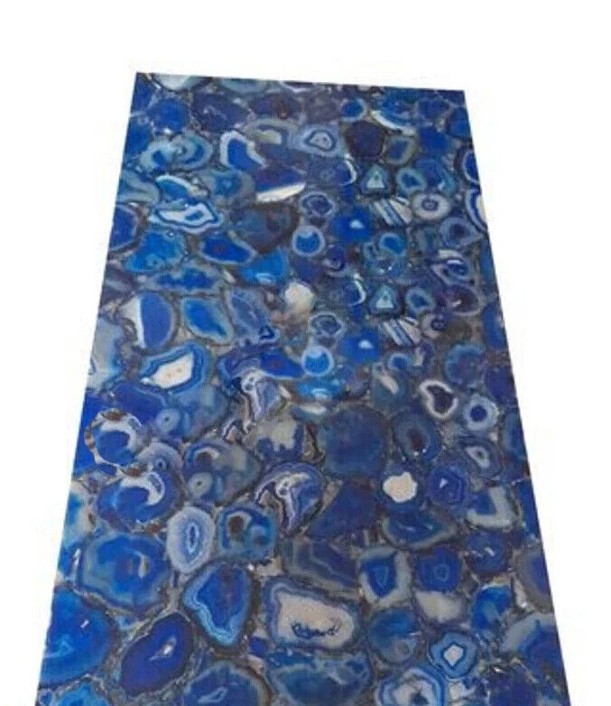 Blue Agate Geode Accent Dining Table Top Handmade Stone Countertop Furniture - Image 3 of 3