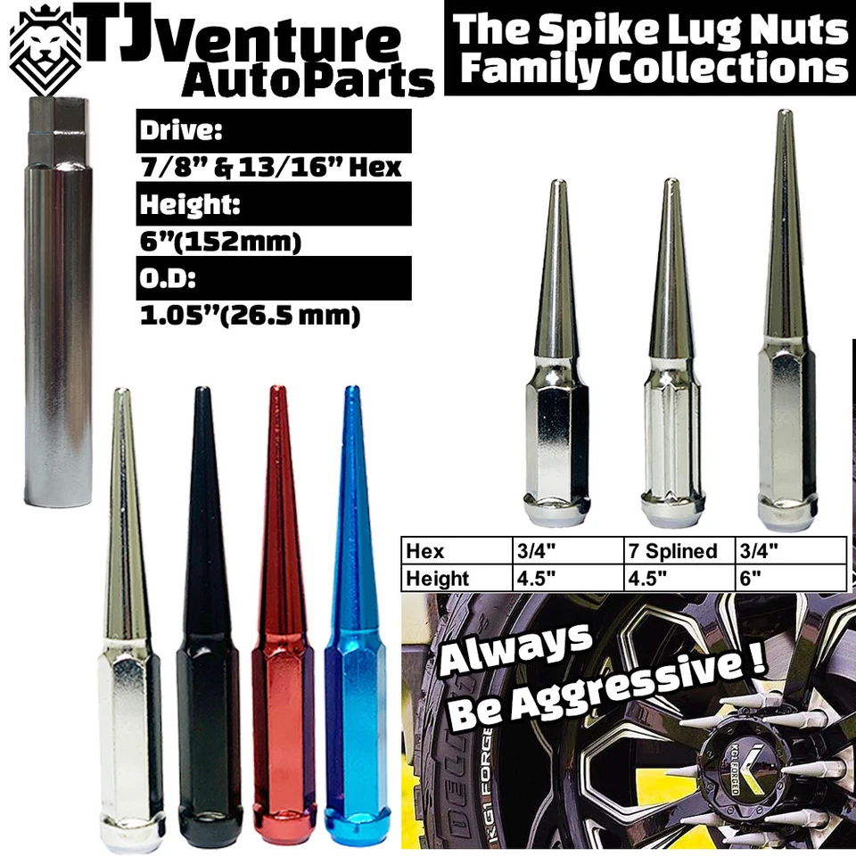 20x Black 6" XL Tall 14x1.5 Spike Lug Nut+Key Fit Cadillac CT5/6/S XTS/4 &More - Image 3 of 3