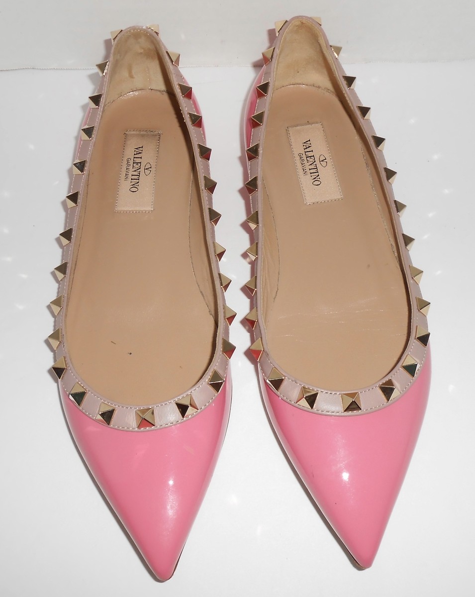 Valentino Garavani Rockstud Light Pink Patent Flats Size 36