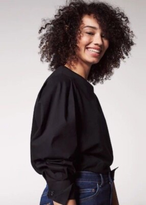 MANGO MNG Violeta Black Button Cuff Shirt Sleeve T-Shirt; Sz XL; $60 NWT NEW