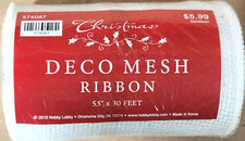 Hobby Lobby WHITE Deco Mesh Ribbon 5.5" Wide x 30 ft Long Lot of 2 rolls 