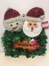 Christmas Wall Plaque Hanging Tinsel Decoration Santa Claus Frosty Snowman 14  